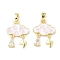 Brass Enamel Pendants, Cloud, with Glass, Real 18K Gold Plated, Pink, 20x14x3.5mm, Hole: 2.8x4mm
