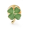 Alloy Lapel Pin Backs for Backpack Clothes, Clover, with Cat's Eye Cabochon, Floral White, 14x12mm