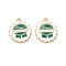 Alloy Enamel Pendants, Beer Cap Charms, Golden, Sea Green, 20.5x17.5x3mm, Hole: 1.5mm