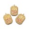 304 Stainless Steel Pendants, Rectangle Charm, with Rhinestone, Ion Plating(IP), Real 18K Gold Plated, Mixed Color, 21x14.5x3mm, Hole: 1.4mm
