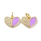 Eco-Friendly Brass Micro Pave Clear Cubic Zirconia Enamel Pendant, with Jump Rings, Long-Lasting Plated, Heart, Real 18K Gold Plated, Medium Orchid, 10x12x2mm, Hole: 3.4mm