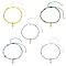04 Stainless Steel Tiny Cross Charms Bracelets, Rondelle Glass Braided Bead Bracelets for Women, Mixed Color, Inner Diameter: 1-5/8~3-1/4 inch(4.1~8.3cm)