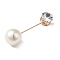 Zinc Alloy Rhinestone Lapel Pins, with Resin Imitation Pearl, Light Gold, White, 47mm