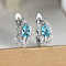Brass Micro Pave Cubic Zirconia Hoop Earrings, Teardrop, Platinum, Light Sky Blue, 16x7mm