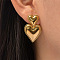 304 Stainless Steel Heart Dangle Stud Earrings, Real 18K Gold Plated, 32.7x13.2~19mm
