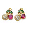 Brass Micro Pave Cubic Zirconia Pendants, Cherry Charms, Golden, 11x10x2mm, Hole: 1mm