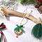Christmas Wood & Polyester Bowknot Pendant Decorations, with Alloy Charms and Iron Bell Charms, Green, 163mm