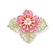 Brass Glass Seed Beaded Flower Pendants, with Acrylic, Golden Metal Enlaced, Fuchsia, 27.5~28.5x34x7.5mm, Hole: 3mm