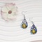 Alloy Enamel Dangle Earrings, with 304 Stainless Steel, Teardrop with Sunflower Pattern, Platinum, 30x13mm