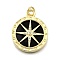 Rack Plating Brass Micro Pave Cubic Zirconia Pendants, Compass, with Jump Ring & Resin, Cadmium Free & Lead Free, Long-Lasting Plated, Real 18K Gold Plated, 24.5x20x3mm, Hole: 3.5mm