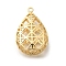 Brass Pendants, Cadmium Free & Nickel Free & Lead Free, Teardrop, Hollow, Real 18K Gold Plated, 35x22x11mm, Hole: 2mm