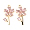 Brass Micro Pave Cubic Zirconia Pendants, Flower, Pearl Pink, Real 18K Gold Plated, 21x11x3mm, Hole: 1.2mm