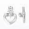 Alloy Toggle Clasps, Lead Free and Cadmium Free & Nickel Free, Silver Color Plated, Size: Heart: 20mm long, 13mm wide, 3.5mm thick, hole: 2mm, Bar: 16.5mm long, 7.5mm wide, 4mm thick, hole: 2mm