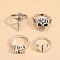 4Pcs Alloy Rings, Skull with Heart, Antique Silver, Inner Diameter: 17~18mm