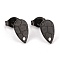 304 Stainless Steel Stud Earring Findings, with Hole, Textured Teardrop, Electrophoresis Black, 10x6mm, Hole: 1mm, Pin: 0.8mm