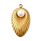 304 Stainless Steel Pendants, Fan, with ABS Imitation Pearl & Ion Plating(IP), Real 18K Gold Plated, 26.5x15x7mm, Hole: 2mm