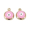 Brass Enamel Charms, with Jump Ring, Real 18K Gold Plated, Long-Lasting Plated, Lead Free & Nickel Free & Cadmium Free, Flat Round with Evil Eye, Pearl Pink, 13x10x2.5mm, Hole: 1.2mm