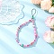 Handmade Polymer Clay Pendant Decorations, Round, with Opaque Solid Color Glass, Pink, 200~210x6mm, beads: 11mm