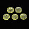 Transparent Handmade Blown Glass Globe Beads, Stripe Pattern, Flat Round, Yellow, 14~15x9mm, Hole: 1~2mm