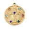 304 Stainless Steel Rhinestone Pendants, Ion Plating(IP), Flat Round, Texture, Cross, 21x19x3mm, Hole: 1.3mm
