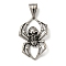 316 Surgical Stainless Steel Pendants, Spider with Skull Charm, Antique Silver, 32x21x4.5mm, Hole: 4x8mm
