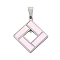 304 Stainless Steel Pendants, with Enamel, Rhombus Charm, Pearl Pink, 35.5x31.5x2mm, Hole: 9.5x4.5mm