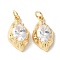 Brass Micro Pave Clear Cubic Zirconia Pendants, Oval Charms, Cadmium Free & Lead Free, Long-Lasting Plated, Rack Plating, with Jump Ring, Real 18K Gold Plated, 20x12x7mm, Hole: 3mm