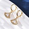 Fan with Heart Brass Micro Pave Clear Cubic Zirconia Hoop Earrings, with Shell, Cadmium Free & Lead Free, Rack Plating, Long-Lasting Plated, Real 18K Gold Plated, 14x27mm
