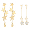 2 Pairs 2 Style Cat Eye Planet & Brass Star Asymmetrical Earrings, Tassel Dangle Stud Earrings with Sterling Silver Pins for Women, Golden, 49~55mm, Pin: 0.6mm, 1 Pair/style