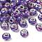 Transparent Resin Rondelle European Beads, with Horse Eye Paillette & Platinum Tone Brass Cores, Large Hole Beads, Purple, 14x8.5mm, Hole: 5mm