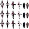 24Pcs 6 Styles Alloy Rhinestone Pendant, with Enamel, Coffin & Cross, Mixed Color, 25~47x11~21.5x3~5mm, Hole: 1.2~2mm, 4pcs/style