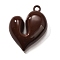 Acrylic Pendants, Heart-shaped, with Loop, Coconut Brown, 42.5x34.5x11.5mm, Hole: 3.5mm