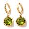 PVD Vacuum Plating 304 Stainless Steel Hoop Earrings, with Rhinestone, Flat Round, Olivine, 26x10.5mm