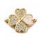 Eco-Friendly Rack Plating Brass Micro Pave Clear Cubic Zirconia Connector Charms, with Enamel, Long-Lasting Plated, Lead Free & Cadmium Free, Clover, Real 18K Gold Plated, 13.5x17.5x3mm, Hole: 1.4mm