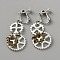 Gear Alloy Clip-on Earrings for Women, Left and Right, Antique Bronze & Platinum, 45~53x21.5~25mm, 2pcs/set
