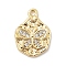 Brass Micro Pave Clear Cubic Zirconia Charms, Flat Round with Butterfly, Real 14K Gold Plated, 13x10x2mm, Hole: 1.2mm