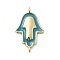 Brass Enamel Hamsa Hand Connector Charms, Dark Turquoise, Long-Lasting Plated, Rack Plating, Lead Free & Cadmium Free, Real 18K Gold Plated, 20.5x13x2mm, Hole: 1mm