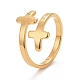 Ионное покрытие (ip) 304 кольцо из нержавеющей стали с двойным крестом и открытой манжетой для женщин RJEW-C025-32G-1