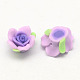 Handmade Polymer Clay 3D Flower with Leaf Beads CLAY-Q202-12mm-M-2