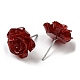 Orecchini a bottone con fiore rosa in resina con 316 perno in acciaio inossidabile EJEW-D070-01D-2