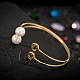 Women's Trendy Brass Double Flat Round Glass and Plastic Pearl Cuff Torque Bangles BJEW-BB16078-2