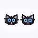 手作り子猫日本のシードビーズ  織機模様  猫の頭  ブラック  14~14.5x17.5~18x2mm SEED-T002-28-2