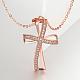 Véritables colliers pendentif croix en laiton plaqué or rose avec zircone cubique NJEW-BB05742-RG-3