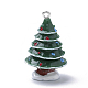 樹脂チャーム  プラチナトーン鉄パーツ  クリスマスツリー  濃い緑  41x25x24.5mm  穴：2.5mm X-RESI-S356-28-2