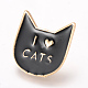 合金エナメル子猫ブローチ  エナメルピン  真鍮のパーツと  私は猫が大好きという言葉で猫の頭  ライトゴールド  ブラック  29x27mm  ピン：1.2mm X-JEWB-Q026-108KC-1