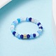 Glass Beaded Stretch Finger Ring with Cube for Women RJEW-JR00431-5