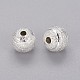 Silver Color Plated Brass Textured Round Beads X-KK-B208-S-2