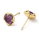 Natural Amethyst Flat Round Stud Earrings EJEW-A099-02G-3
