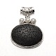 Platinum Tone Oval Dyed Alloy Synthetic Lava Rock Pendants G-N0090-18-1