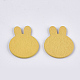 ペイントされたウサギのポプラ材カボション  ウサギの頭部  ゴールド  24.5x21x1.5mm WOOD-T021-21A-2